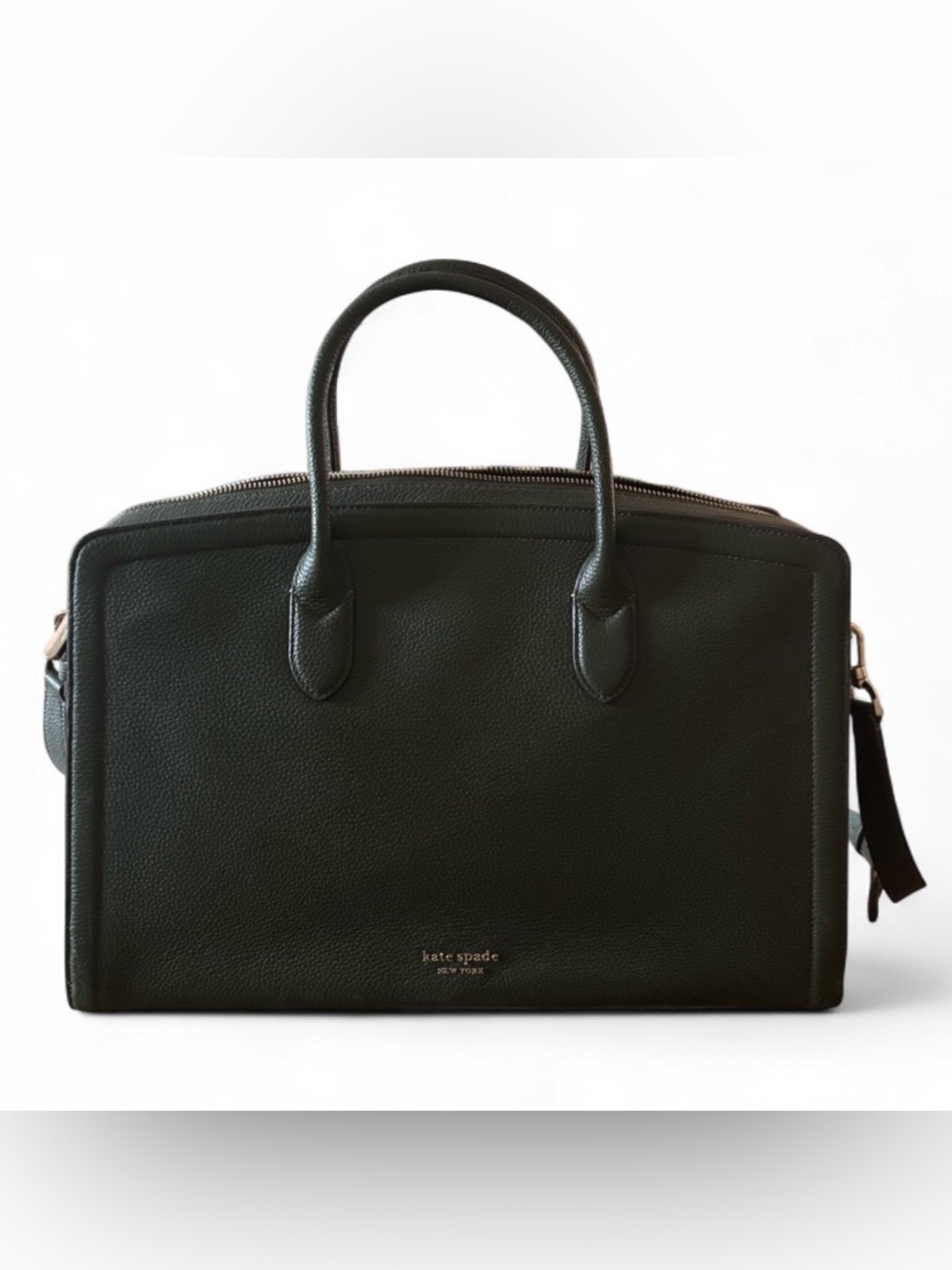Kate Spade New York dark green laptop purse bag with gold accents